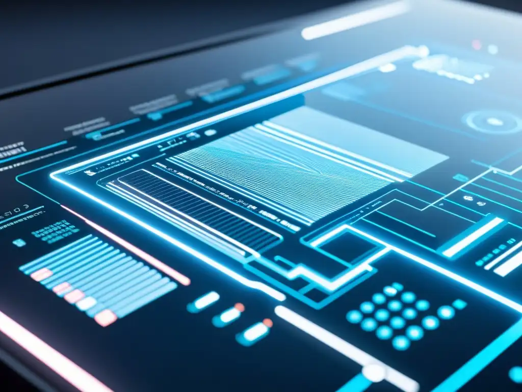 Interfaz futurista con holograma de patente: innovación tecnológica Interfaz futurista con holograma de certificado de patente, código y diagramas