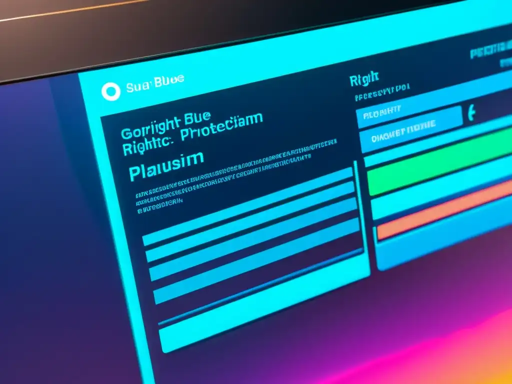 Una interfaz futurista de plataforma de streaming con protección de derechos de autor y herramientas de gestión digital