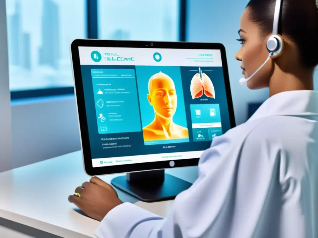 Interfaz futurista de telemedicina con protección legal software médico telemedicina
