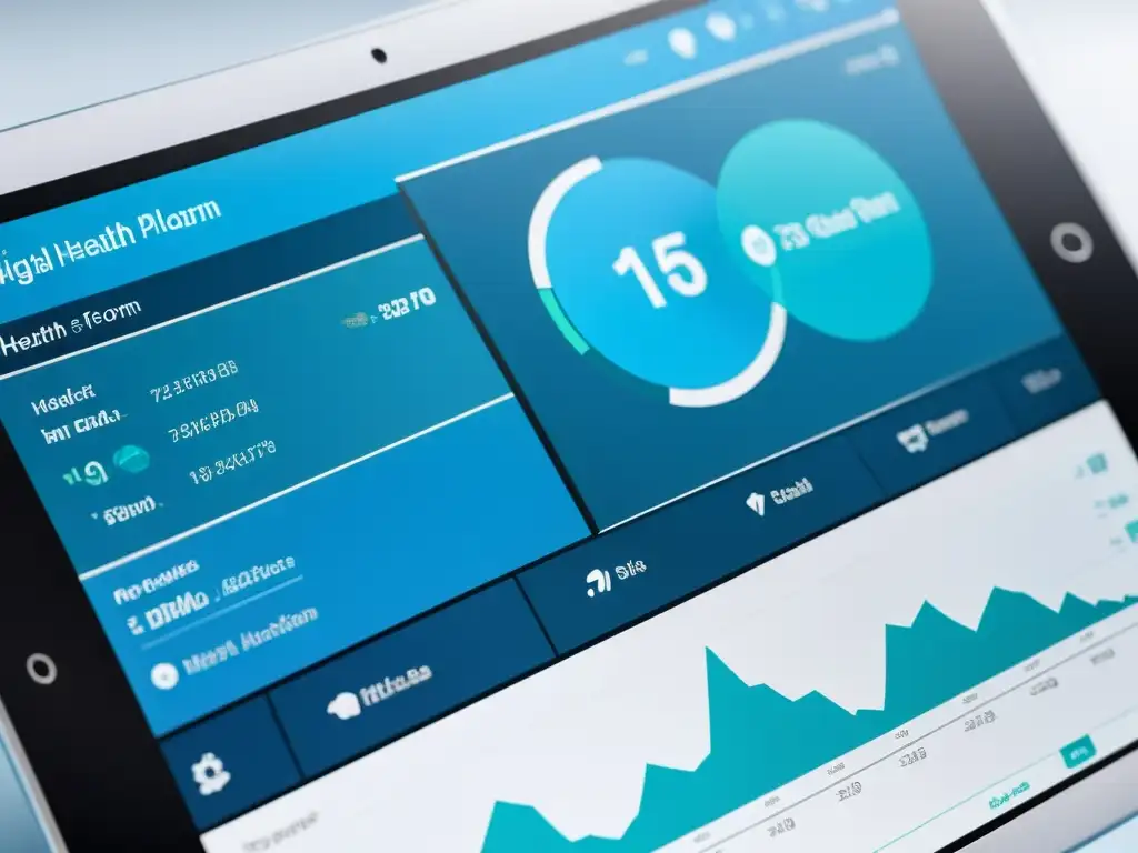 Interfaz moderna de plataforma de salud digital con gráficos interactivos y datos en tiempo real