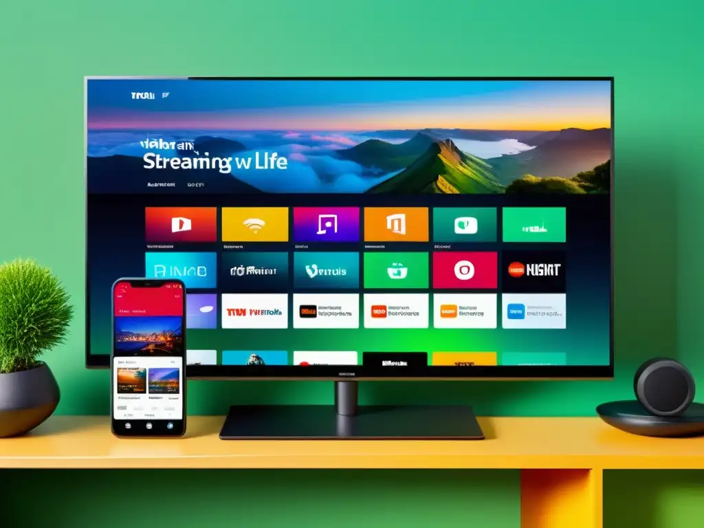 Interfaz moderna de plataforma de streaming en múltiples dispositivos, reflejando avance tecnológico y accesibilidad