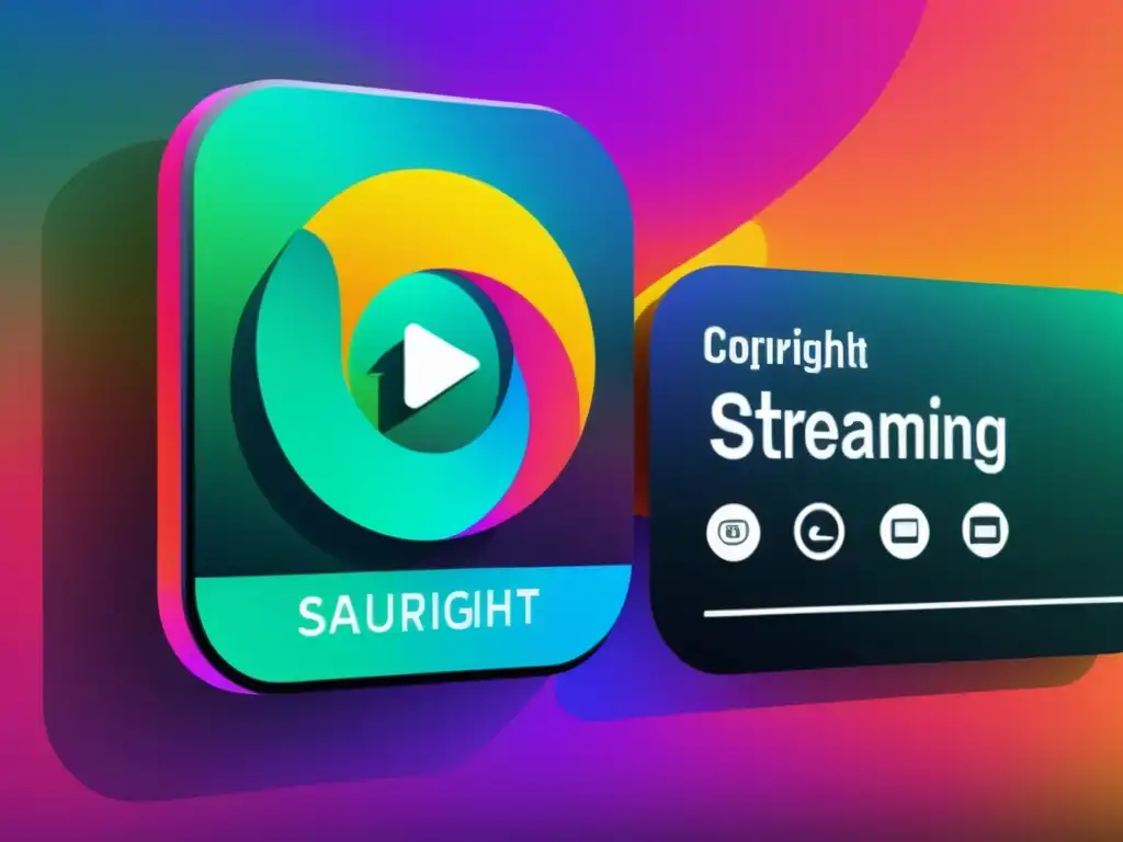 Interfaz de plataforma de streaming con colores vibrantes y símbolos de protección de derechos de autor, moderna y profesional