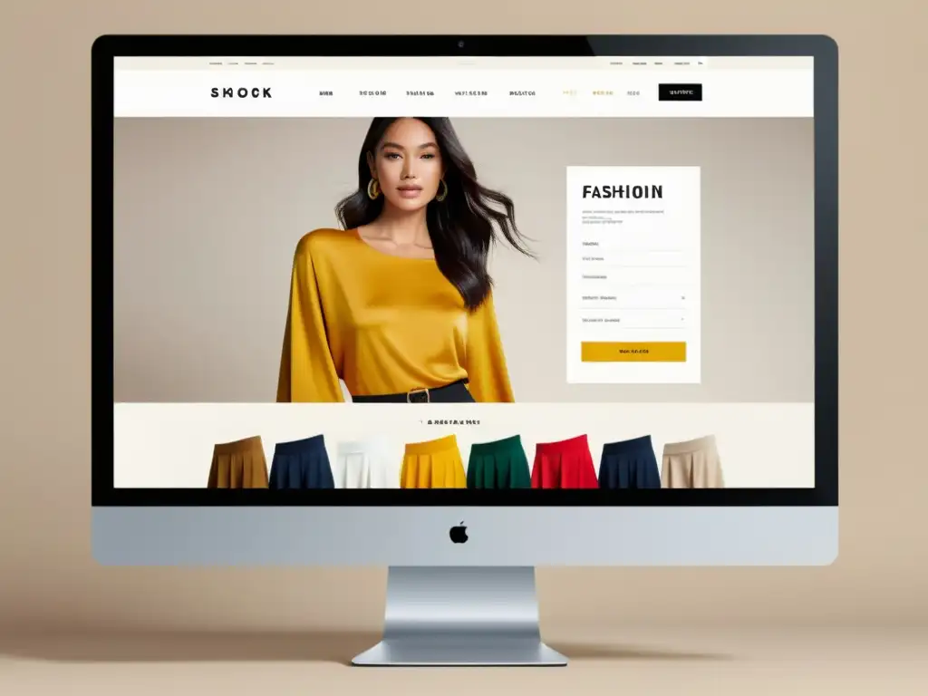 Interfaz de tienda online de moda con diseño moderno, productos vibrantes y opciones de pago seguras