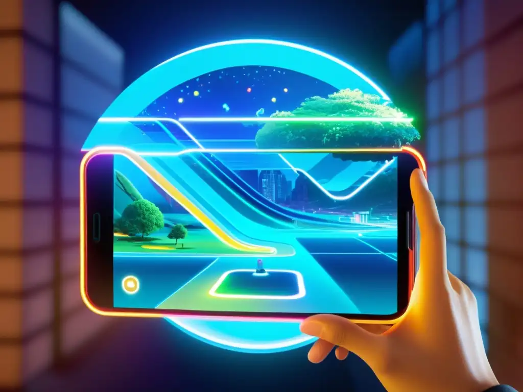Interfaz de videojuego de realidad aumentada con hologramas y marcas registradas en entorno digital y físico