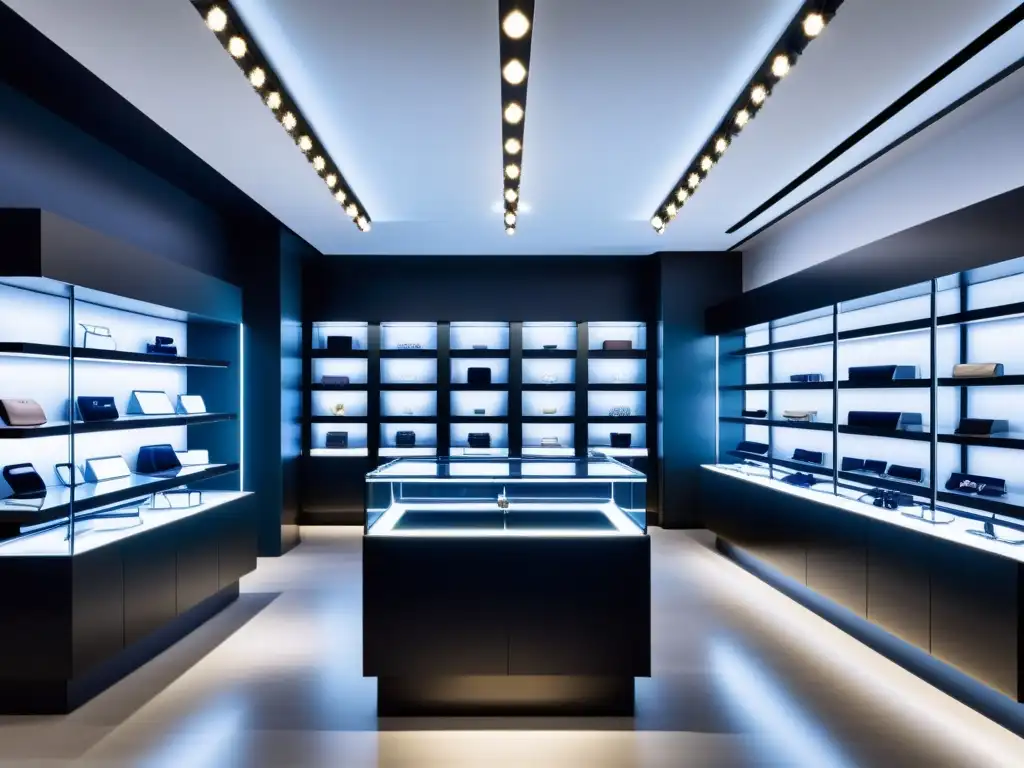 Interior de tienda de joyas moderna con aspecto legal en el lanzamiento de marca de accesorios de lujo