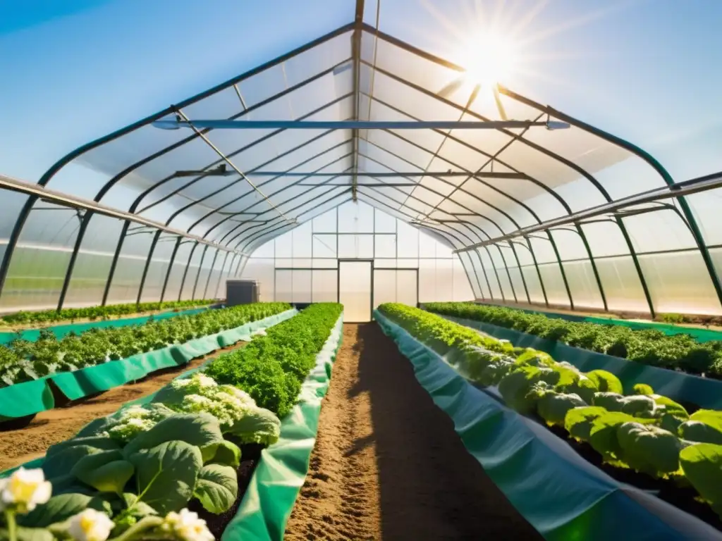 Un invernadero moderno y amplio rebosante de frutas y verduras vibrantes y saludables