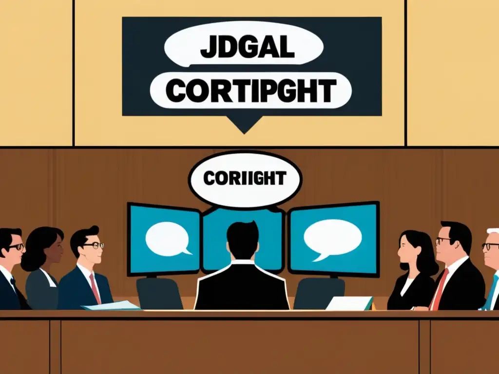 Juez dirige debate sobre Derecho de autor en memes con abogados, creadores y usuarios de internet presentes en la sala del tribunal