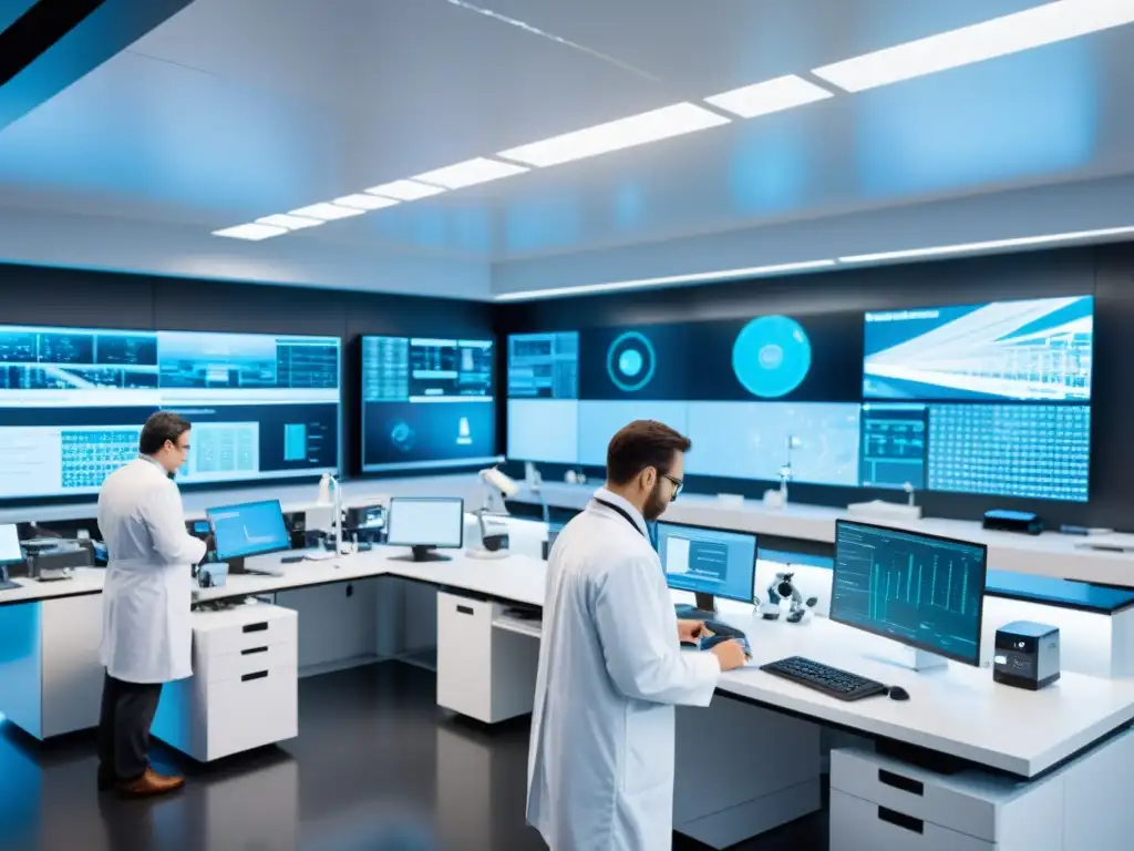 Un laboratorio de alta tecnología, científicos colaborando en investigaciones de nanotecnología