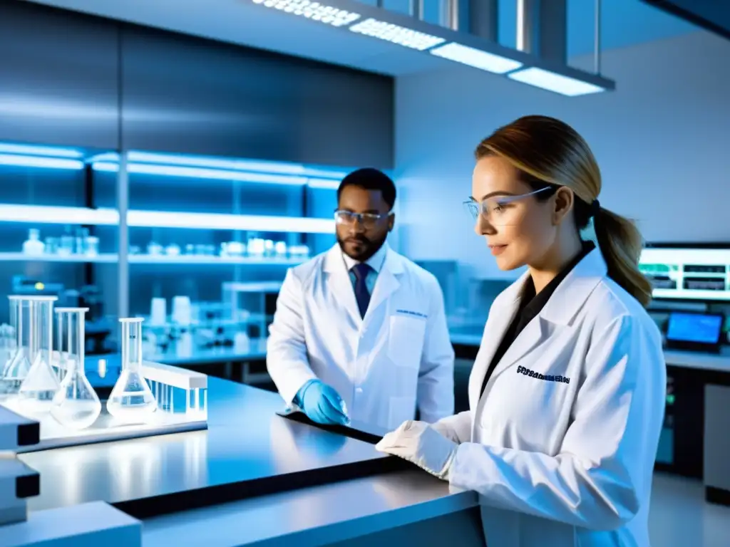 Un laboratorio de biotecnología moderno con científicos realizando experimentos