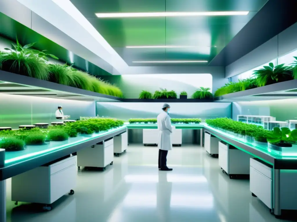 Un laboratorio de biotecnología sostenible con diseño futurista y equipos de vanguardia