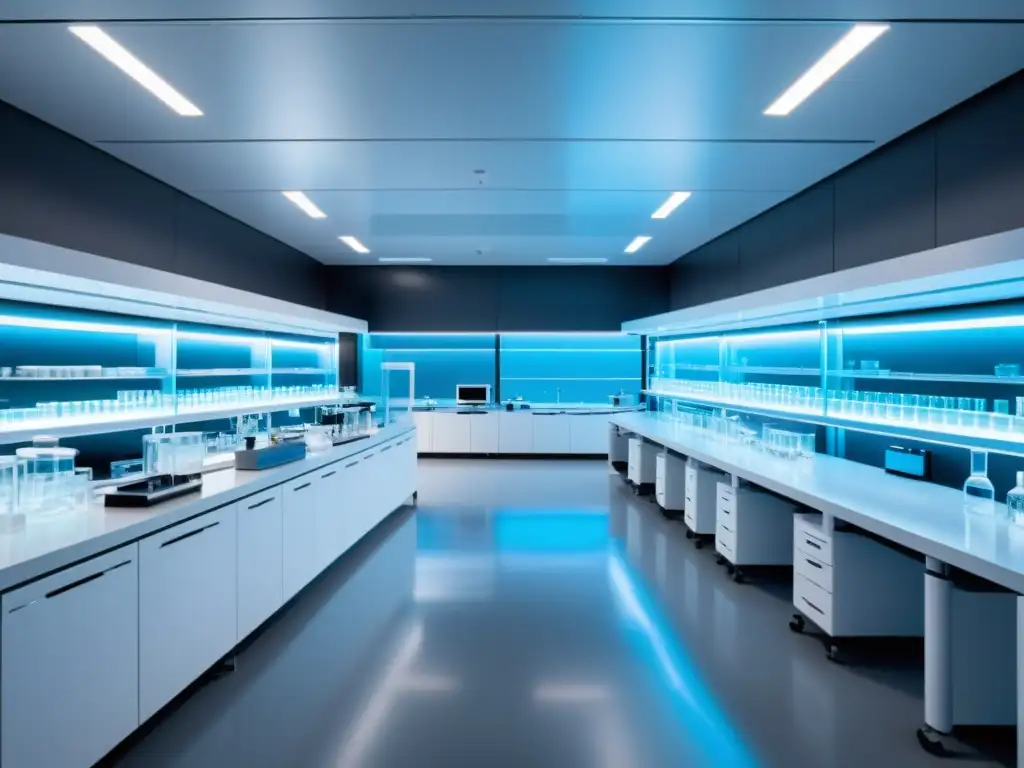 Un laboratorio farmacéutico moderno en 8k, con científicos en batas trabajando en experimentos y proyectos de investigación