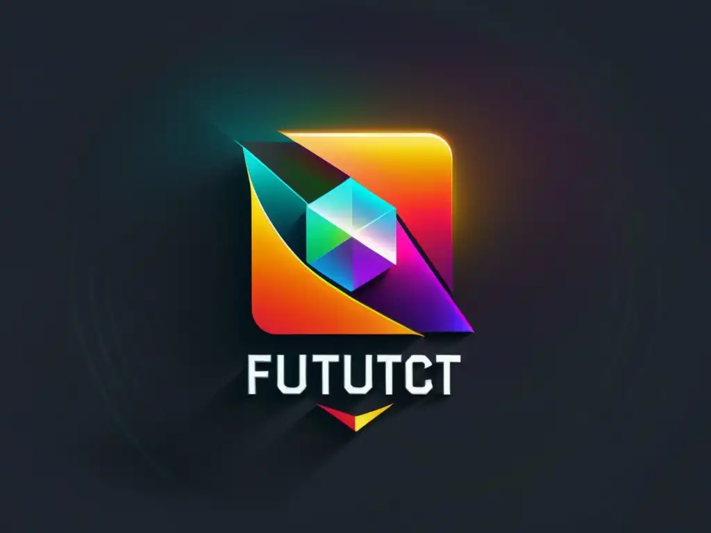 Logo futurista de formas geométricas y colores vibrantes, simbolizando innovación y protección legal para marcas tecnológicas