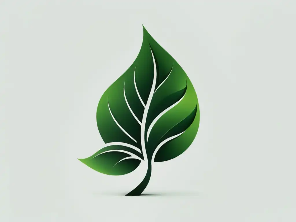 Logo minimalista de una hoja verde entrelazada con un diseño geométrico de la marca, sobre fondo blanco