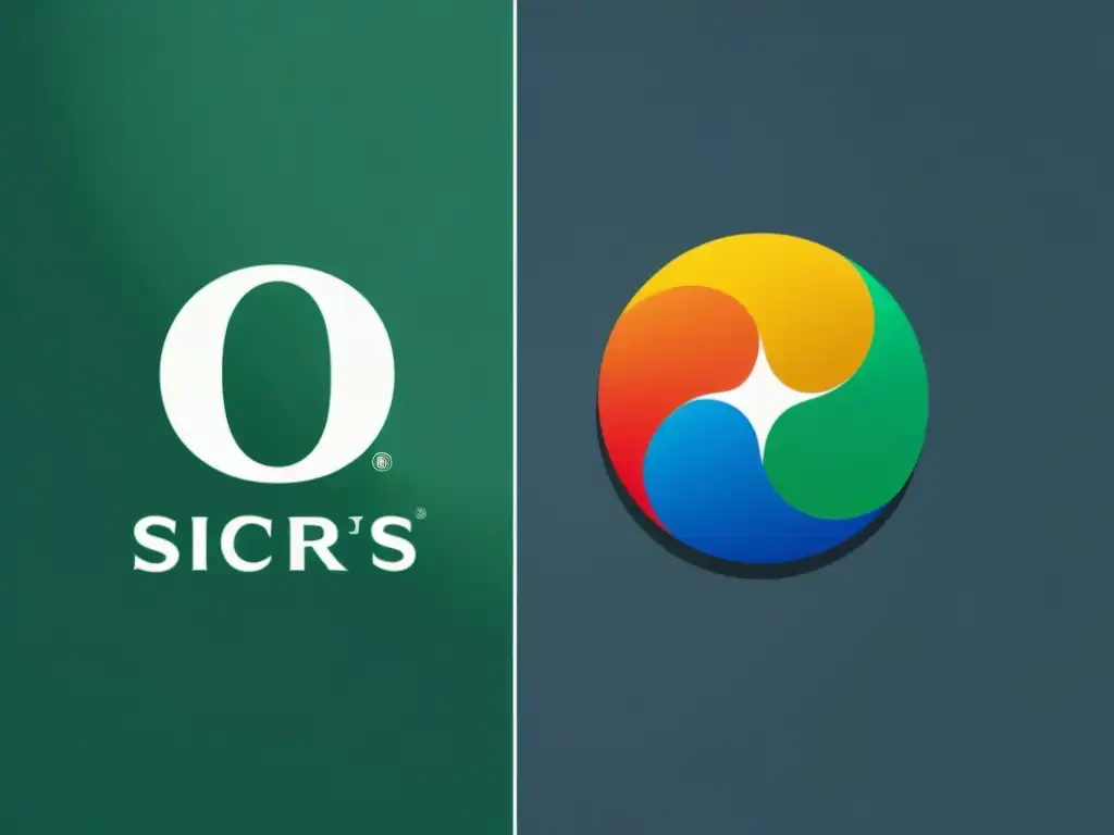 Dos logotipos de multinacionales con símbolos de marca, en contraste sobre un fondo moderno