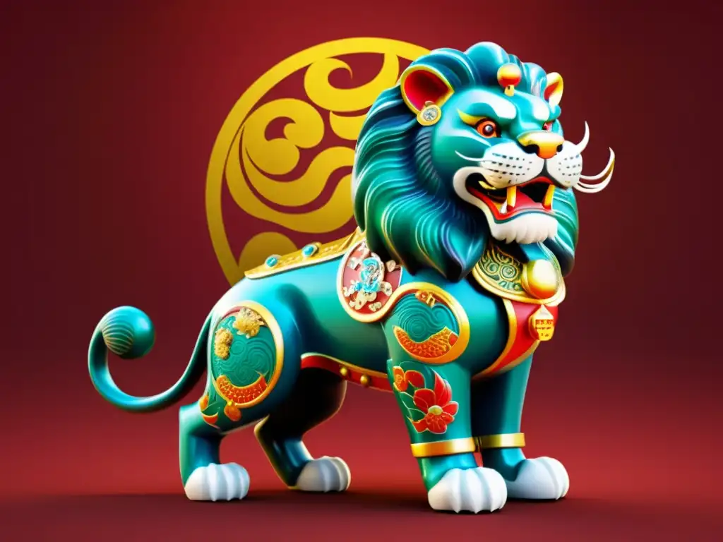 Un majestuoso león guardián chino, símbolo de protección y desafíos legales para marcas en China