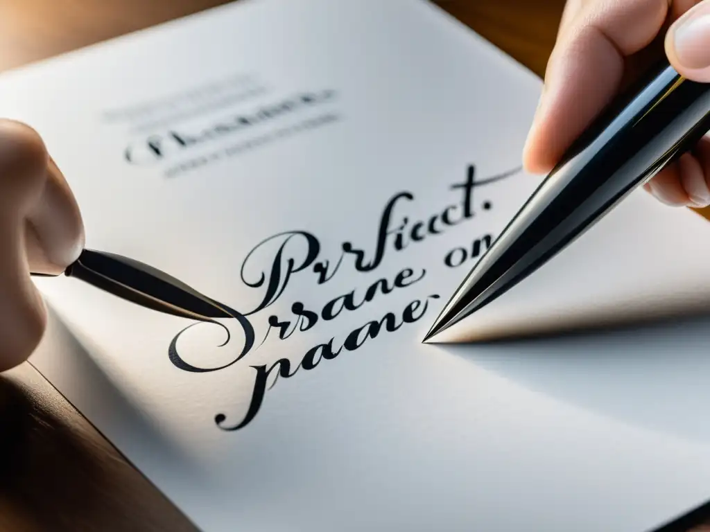 Una mano experta de calígrafo crea con delicadeza el nombre de marca perfecto en papel, con líneas elegantes y sofisticadas