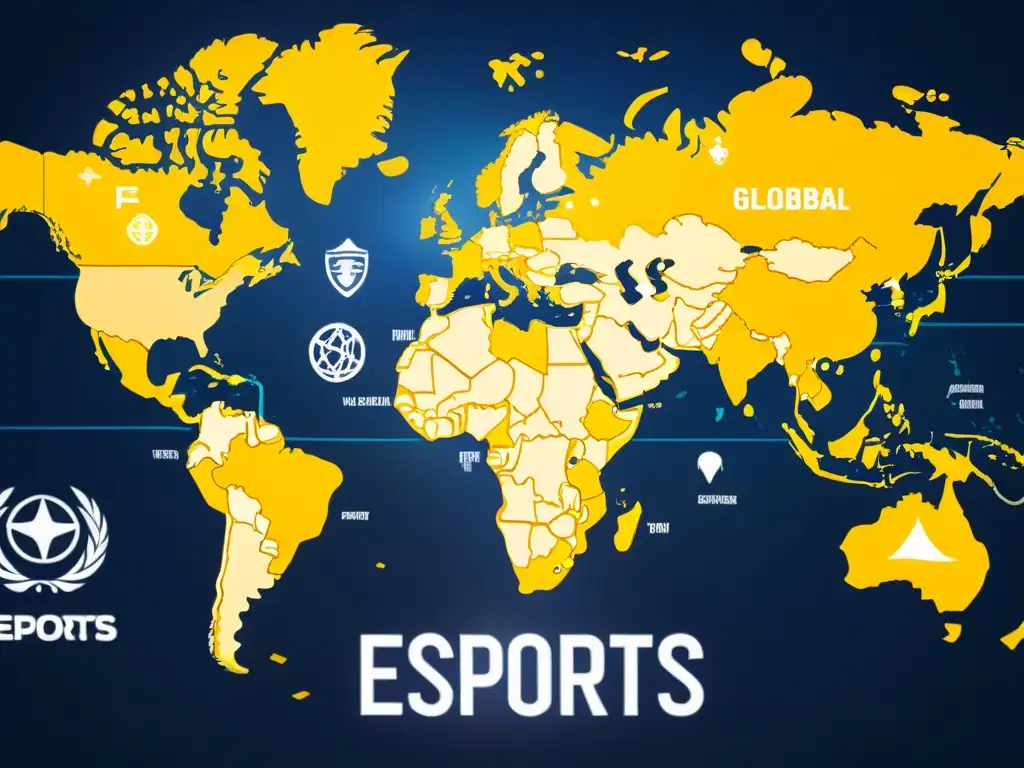 Mapa detallado resaltando jurisdicciones, con símbolos de eSports y propiedad intelectual
