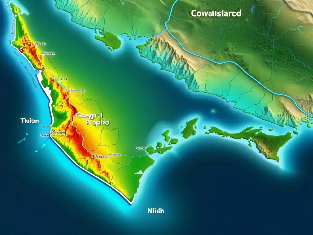 Mapa digital con visualizaciones dinámicas y datos detallados, en una interfaz futurista