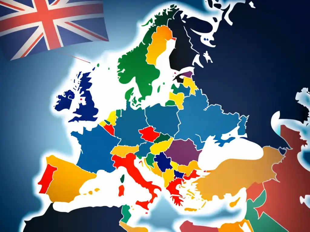 Mapa estilizado de Europa con marcas comerciales, reflejando las consecuencias del Brexit y marcas comunitarias