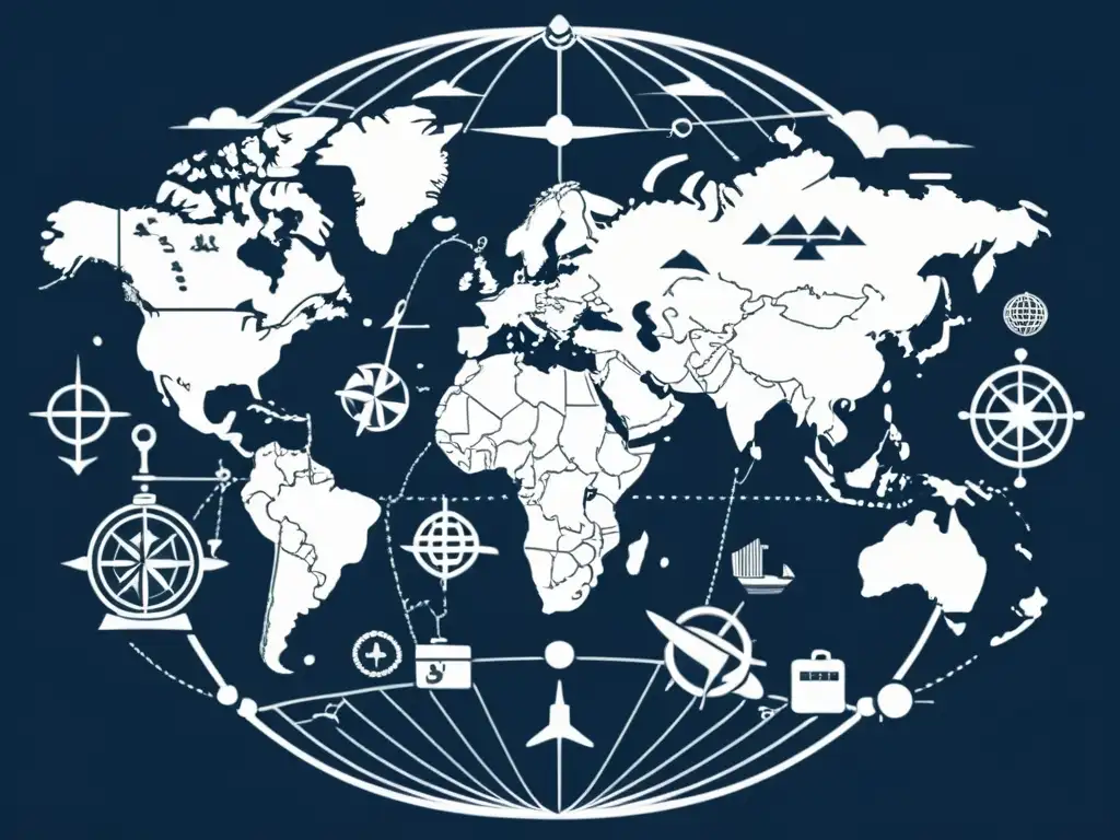 Mapa global detallado con símbolos de propiedad intelectual relacionados con la moda, representando la compleja red de regulaciones internacionales