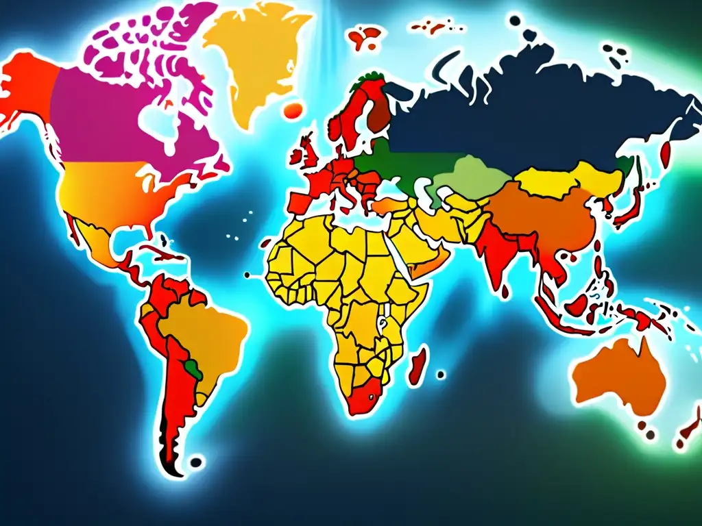 Mapa global de marcas con líneas y marcas comerciales internacionales