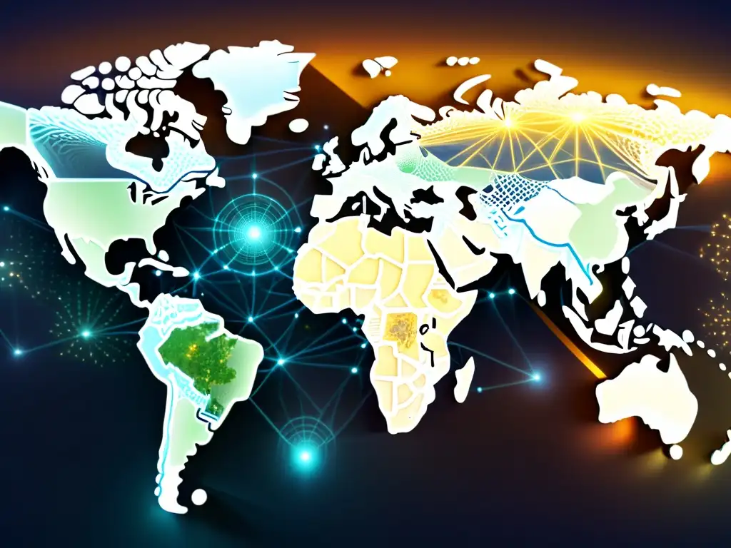 Mapa global con redes neurales, símbolo de la transformación de la propiedad intelectual mediante inteligencia artificial