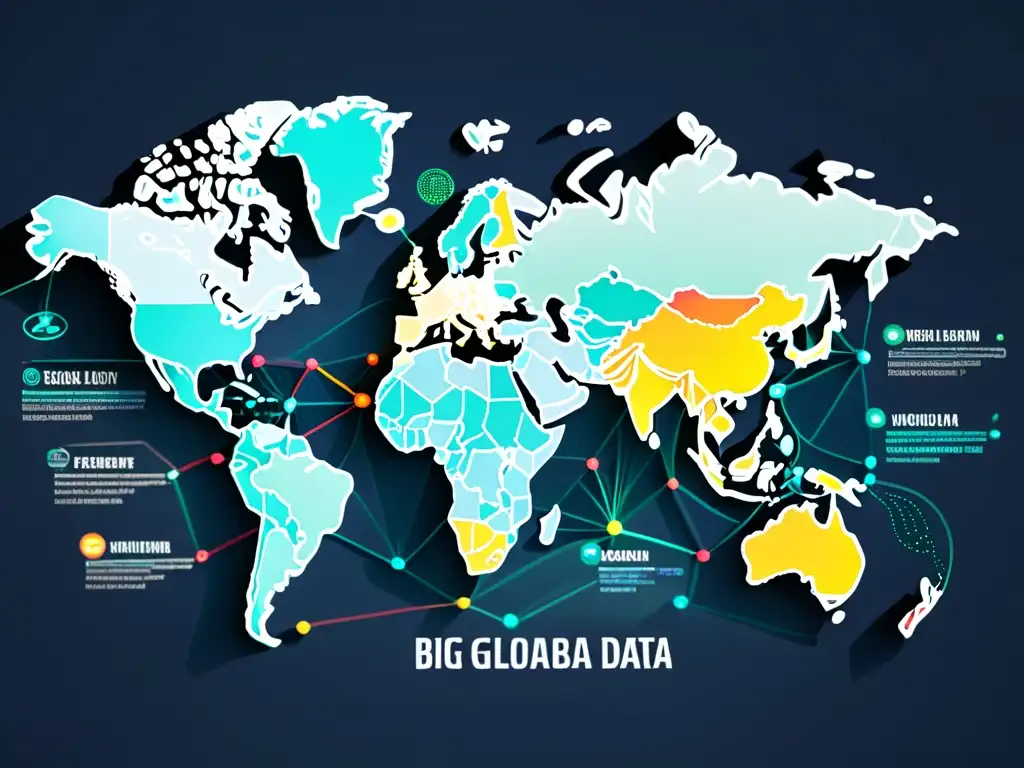 Mapa global de regulaciones de Big Data: una representación visual sofisticada y vibrante de la compleja red de regulaciones globales de Big Data