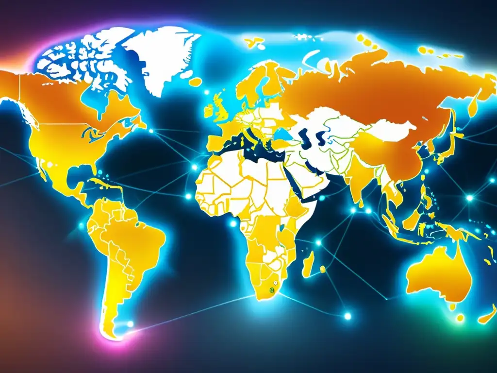 Mapa mundial con marcas globales conectadas, simbolizando la internacionalización de marcas y protección global