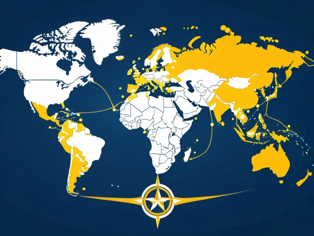 Mapa mundial de zonas de protección de marca con red de conexiones, transmite profesionalismo y alcance global