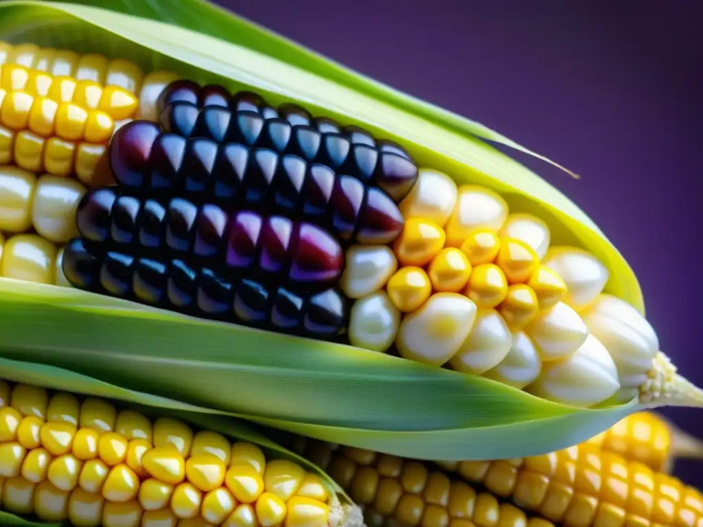 Un mazorca de maíz transgénico exhibe patrones genéticos vibrantes