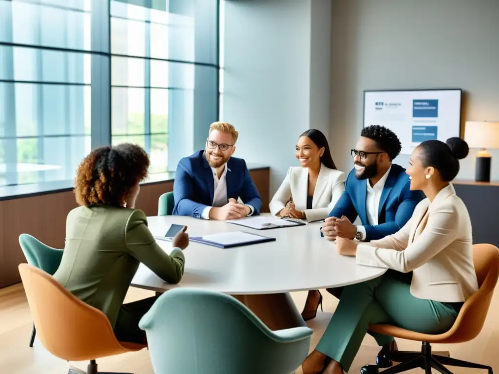 Una mesa de reuniones con influencers y profesionales legales discutiendo acuerdos de marketing