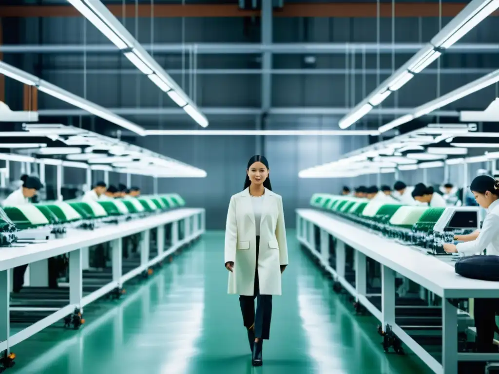 Moderna fábrica de ropa con métodos sostenibles, tecnología innovadora y materiales ecológicos
