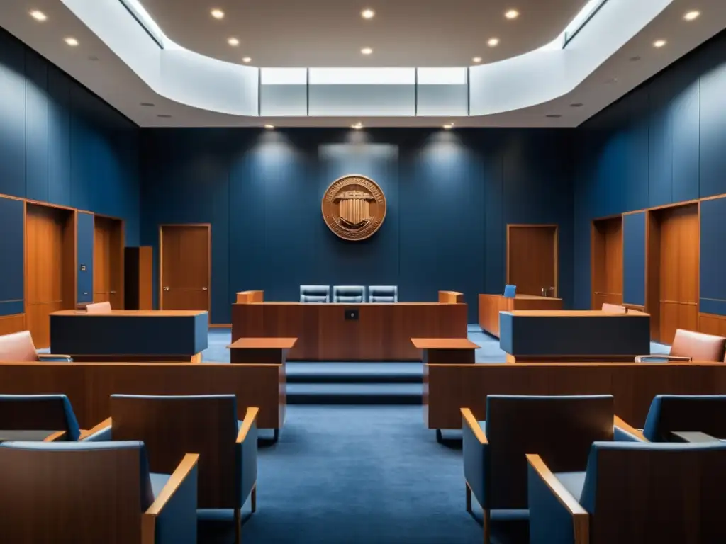 Una moderna sala de juicios con diseño minimalista y elegante