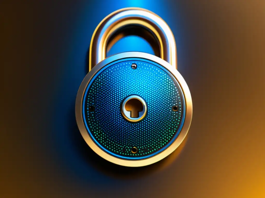 Un moderno candado de alta tecnología con elementos digitales futuristas integrados