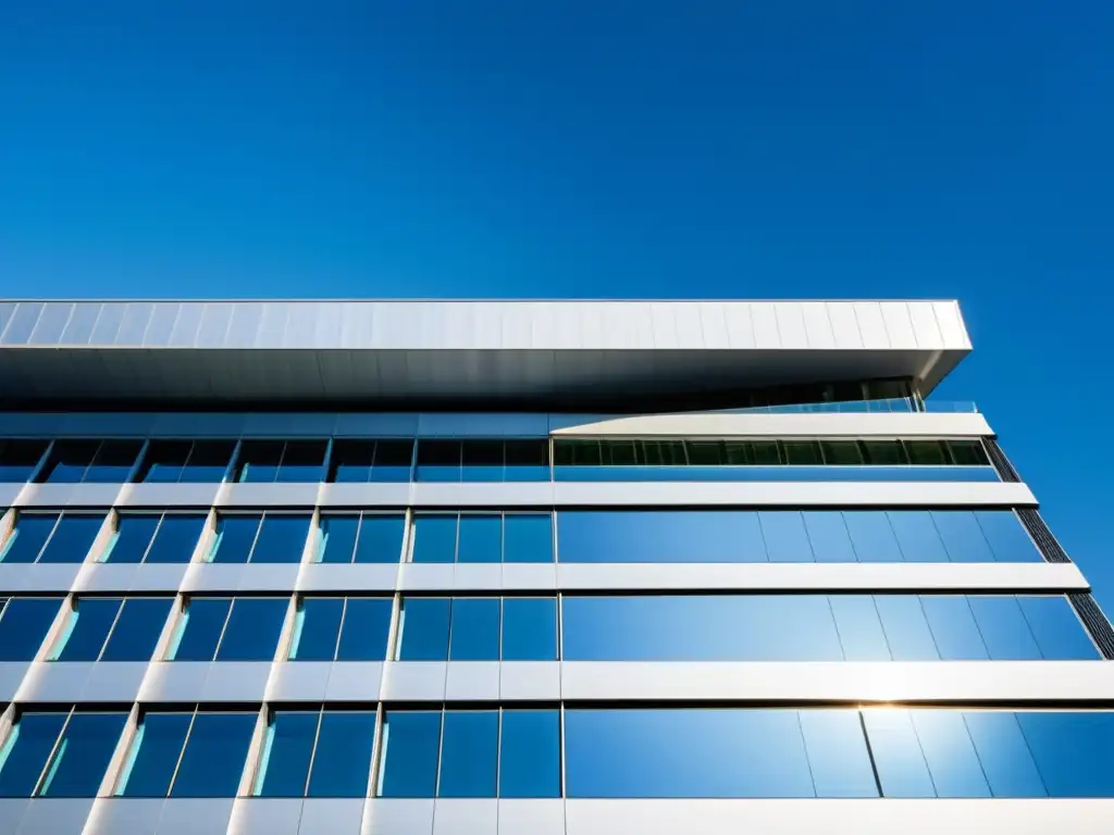El moderno y elegante Centro Internacional de Viena destaca su relevancia en acuerdos de propiedad intelectual bajo un cielo azul claro