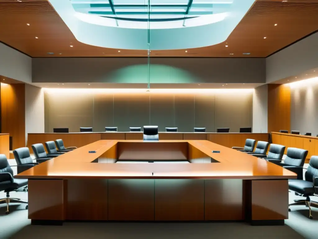 Moderno tribunal con diseño minimalista iluminado por luz natural