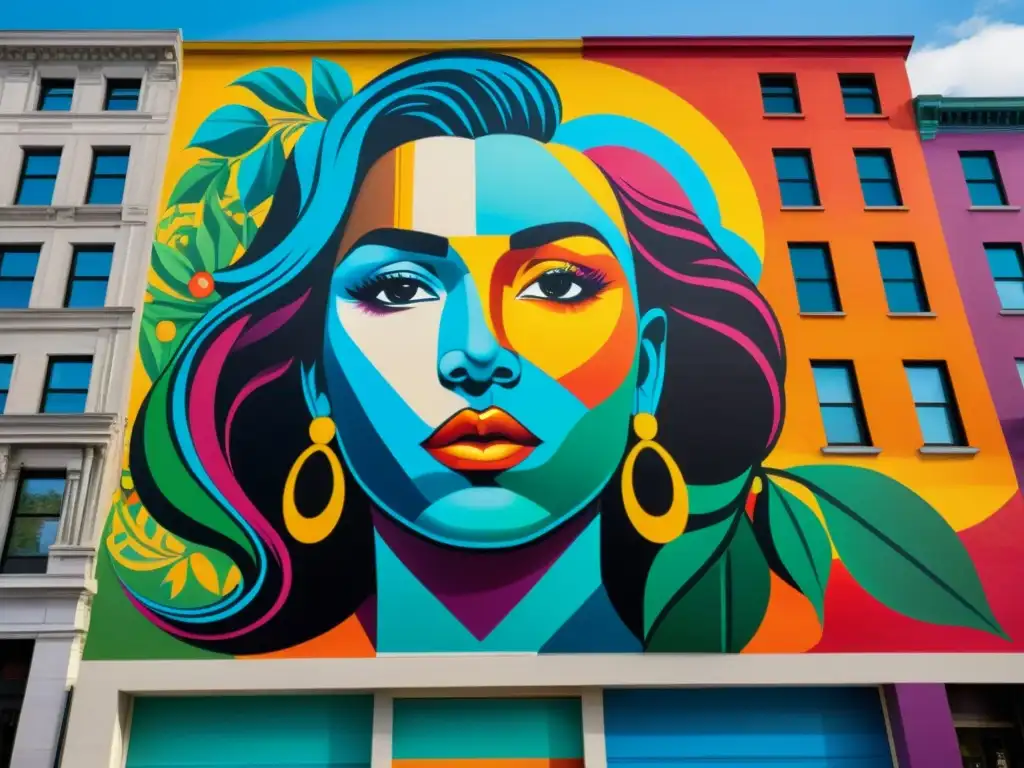 Un mural urbano colorido que representa la vida y la justicia social, con detalles vibrantes y energía dinámica