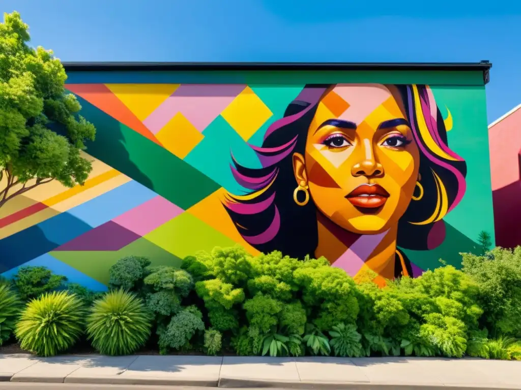 Un mural urbano vibrante y detallado en 8k con aspectos legales del arte urbano, retrata la energía creativa y la escena urbana