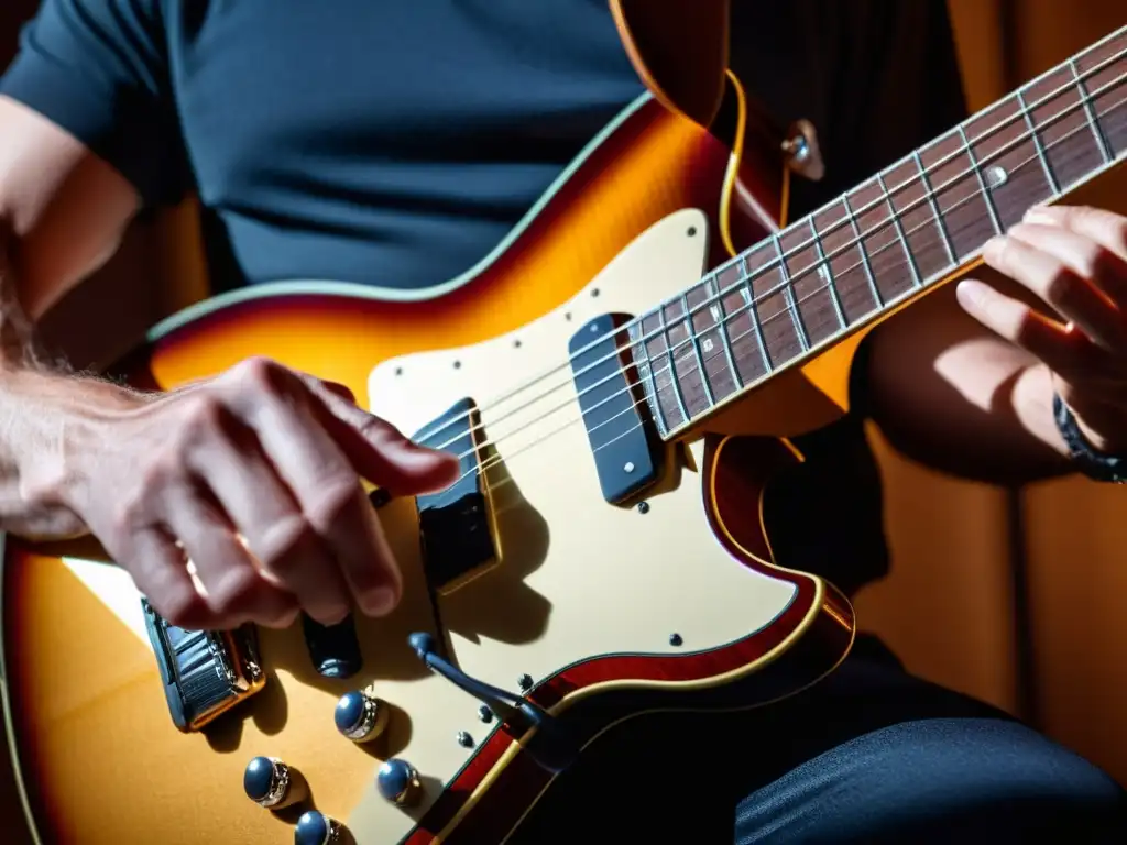 Un músico experto interpreta una guitarra eléctrica con maestría