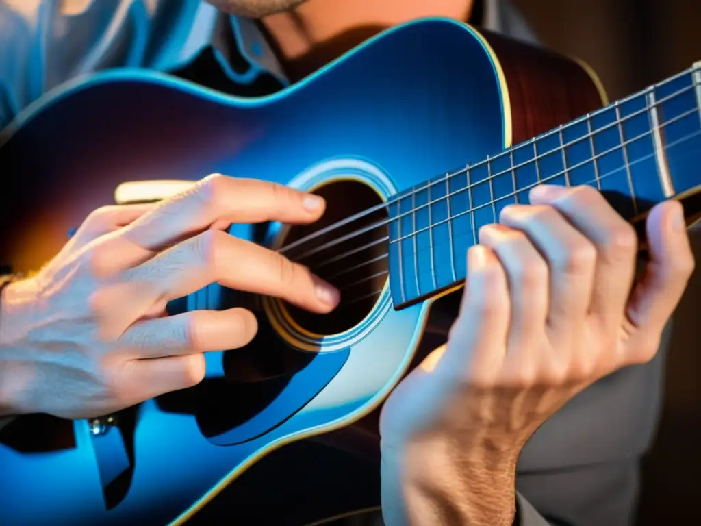 Un músico tocando la guitarra con pasión y emoción