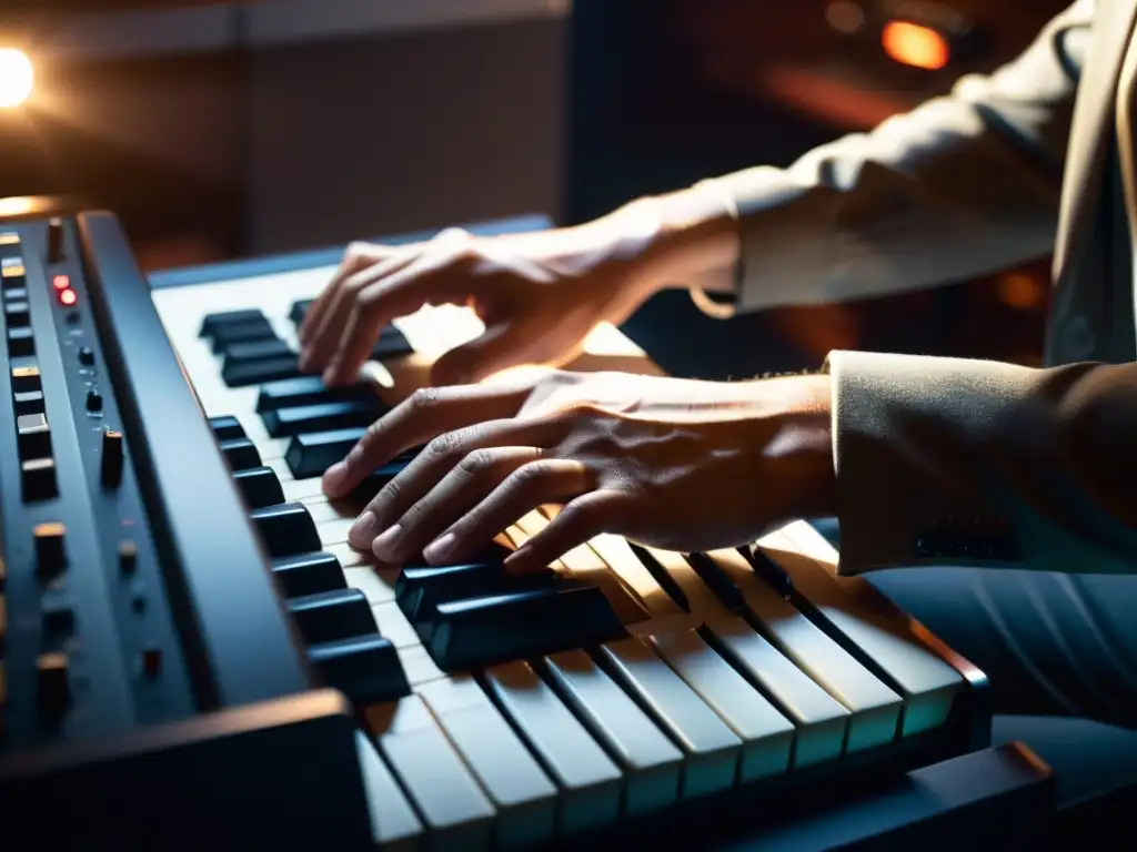 Un músico interpretando con pasión en un estudio, creando música para videojuegos