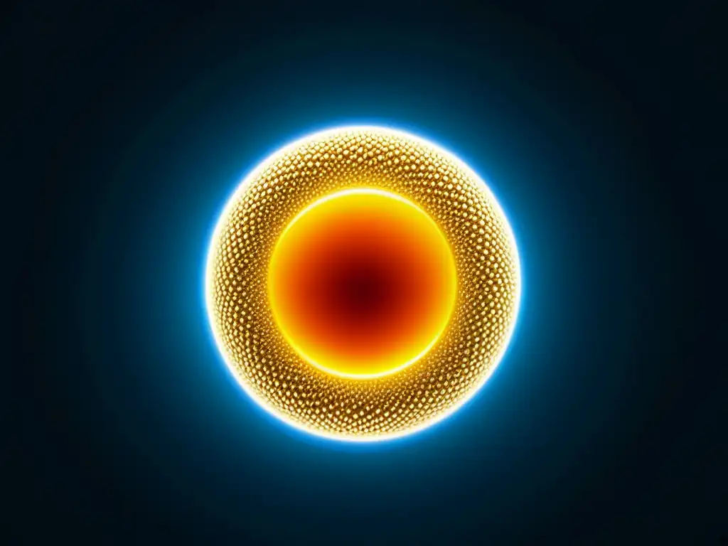 Una nanopartícula de oro en detalle rodeada por un halo de luz, resaltando su complejidad y potencial en farmacología