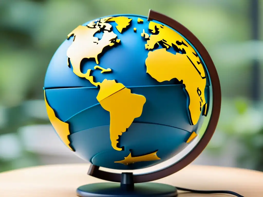 Navegación en leyes de propiedad intelectual académica internacionales representada por un globo con nodos interconectados y símbolos académicos