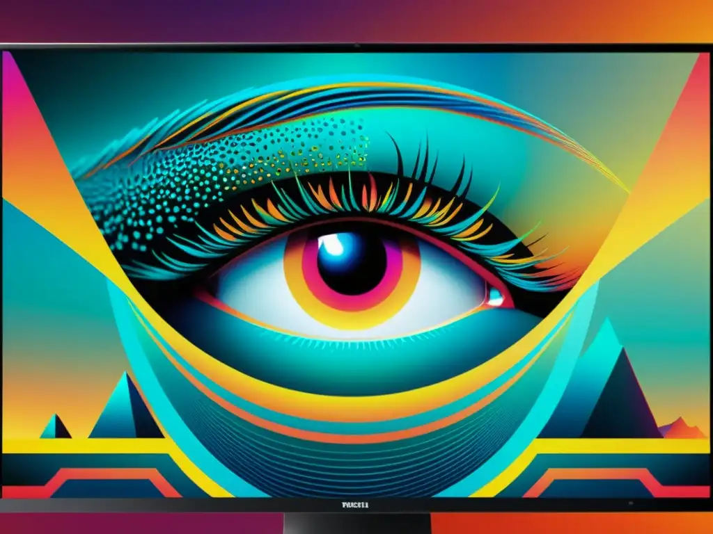Obra de arte digital de alta resolución en pantalla de computadora, con colores vibrantes y detalles intrincados