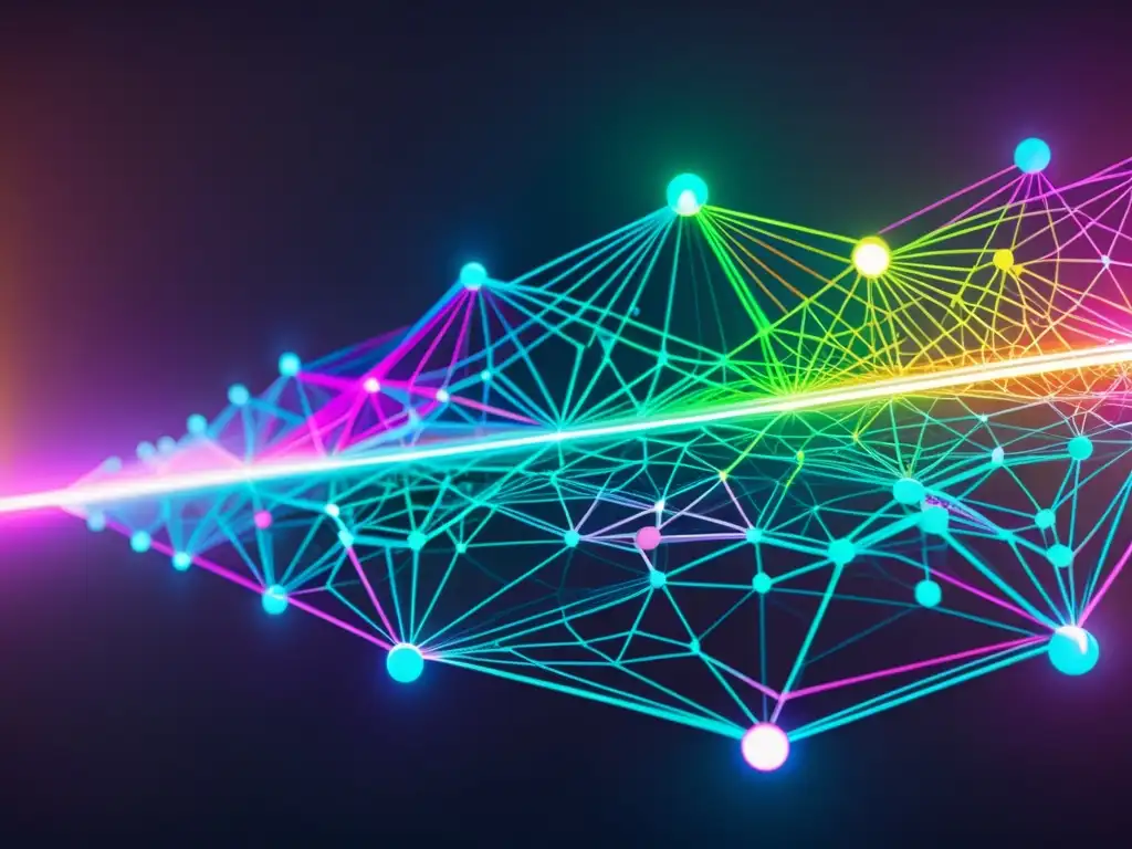 Una obra digital abstracta y futurista muestra una red compleja de líneas y nodos vibrantes