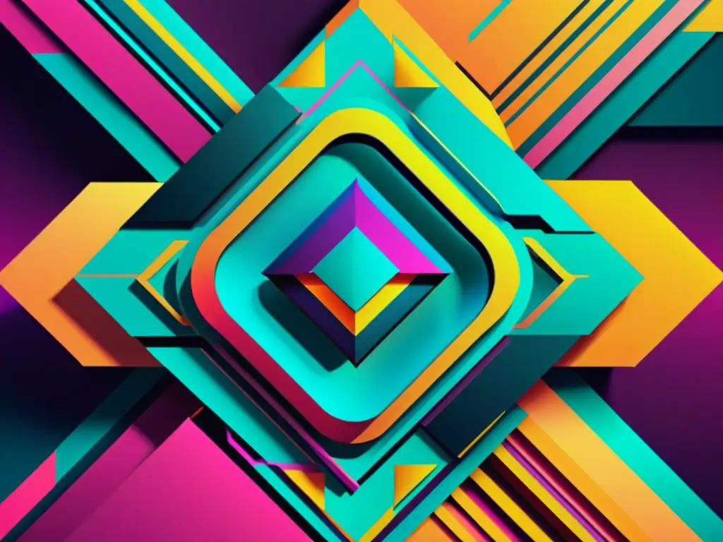 Obra digital futurista, vibrante y multicolor con formas geométricas y patrones dinámicos