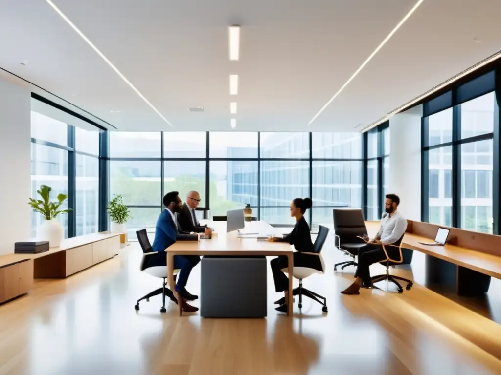 Una oficina moderna con luz natural y ambiente creativo, ideal para startups