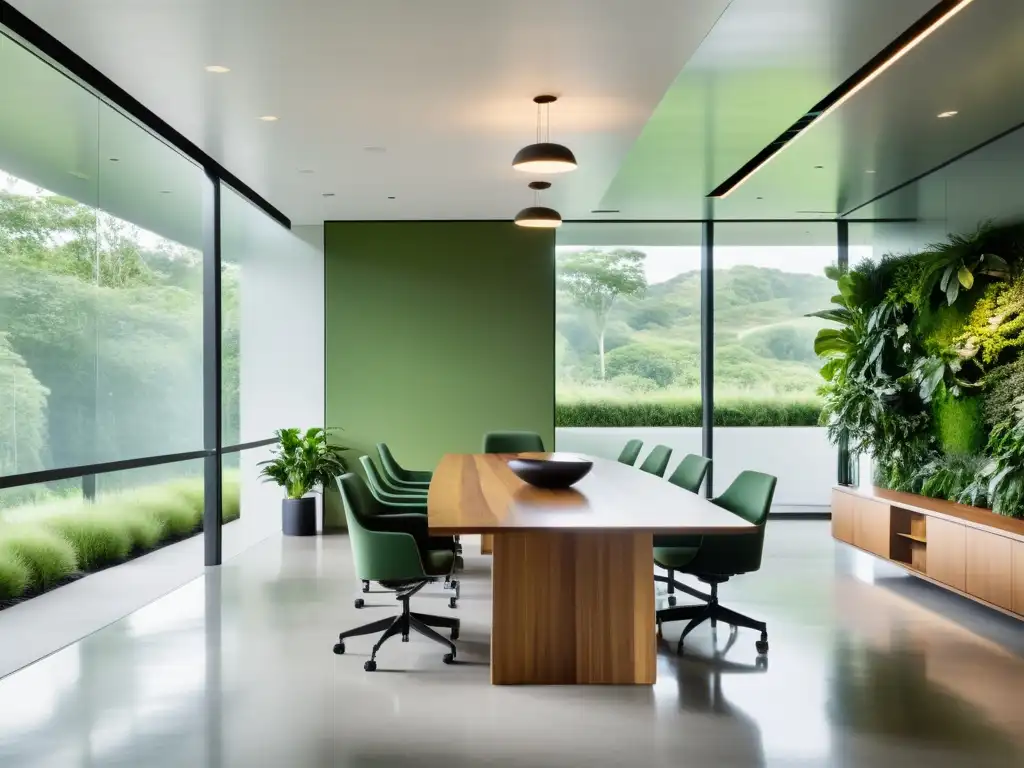 Oficina moderna y sostenible con vistas a la naturaleza