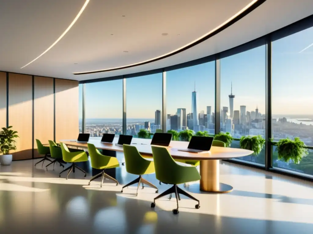 Oficina moderna con vista panorámica de la ciudad