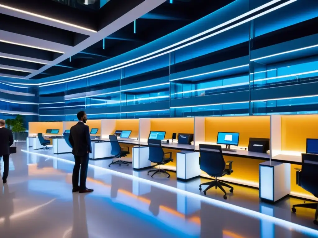 Oficina de patentes del futuro, con arquitectura de vidrio y tecnología avanzada